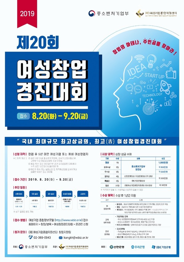 2019 제20회 여성창업경진대회 포스터