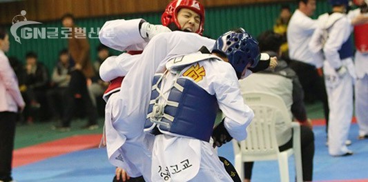 ▲2015년도 전국종별태권도선수권대회 남고부 1학년부 우승을 차지한 서울체육고등학교 김요한(왼쪽)