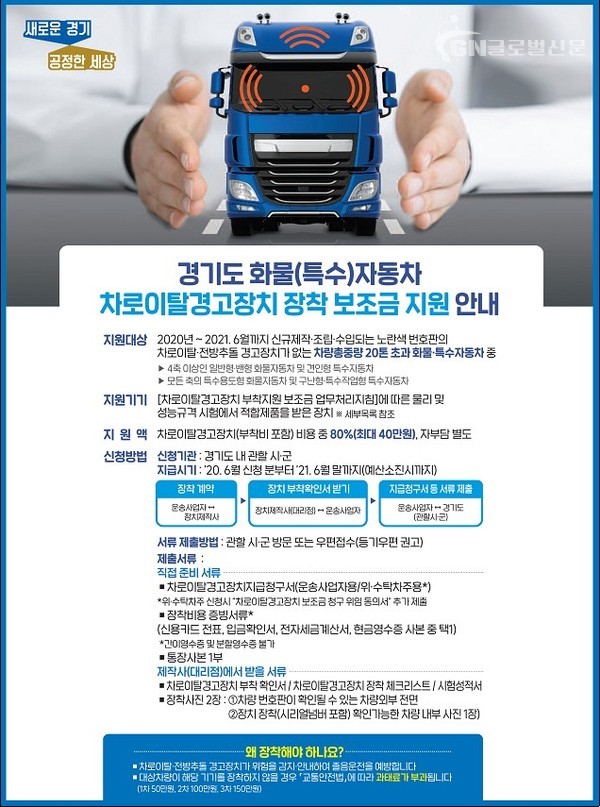 화물(특수)자동차 차로이탈경고장치 장착보조금 지원안내