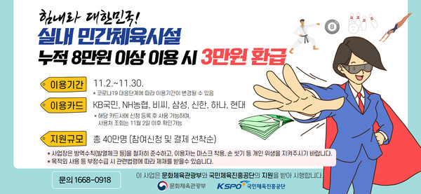 실내민간체육시설 이용시 3만원 환급