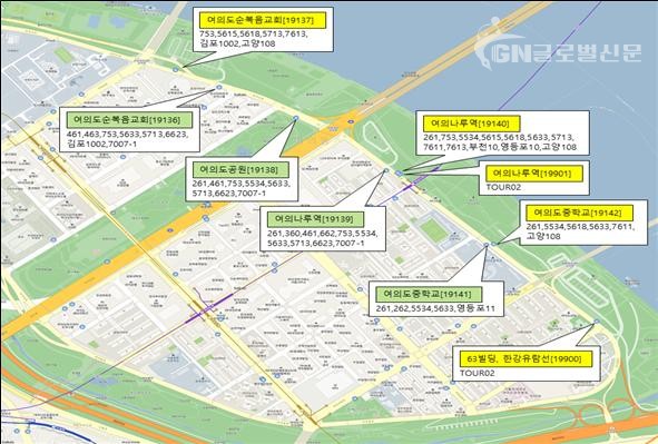 주말기간(4.3~4.4 / 4.10~4.11) 버스 미운행 구간