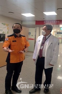의정부소방서장(김윤호), 의정부성모병원장(한창희) 현장 컨설팅 모습