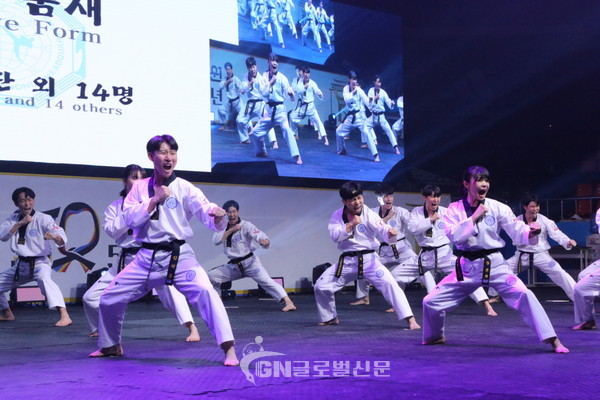 국기원 태권도시범단이 화려한 고난도의 태권도시범을 보이고 있다.