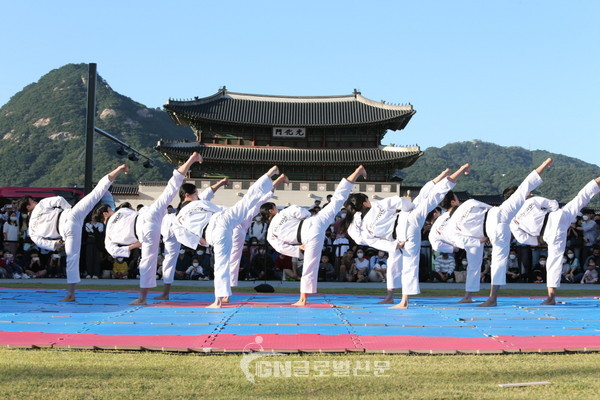 국기원태권도시범단 시범단의 멋진 시범 장면.