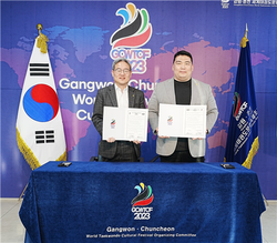 좌측부터 강원·춘천 세계태권도문화축제 이상민 조직위원장, 47컴퍼니 양희영 대표