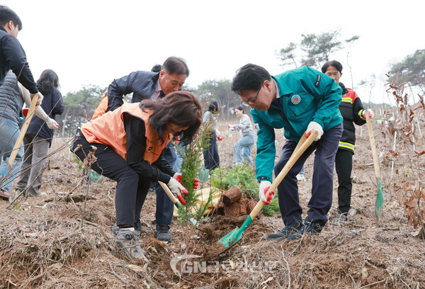 심덕섭고창군수가27일성송면하고리뒷산에서나무를심고있다
