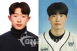 사이버한국외대 야구부 홍대인(왼쪽), 도재현 선수가 2025 KBO 신인 드래프트를 통해 SSG 랜더스에 지명됐다
