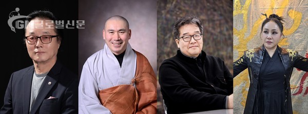 ▲왼쪽부터 정광진 회장, 마가스님, 설치미술 작가 최익진, 벽사신당 당주 한울
