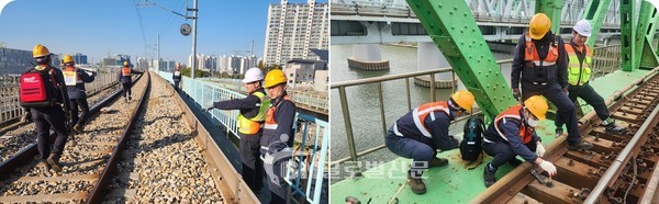 수도권서부본부 직원들이 25학년도 대학수학능력시험에 대비하여 관내 선로 순회점검을 실시하고 있다.