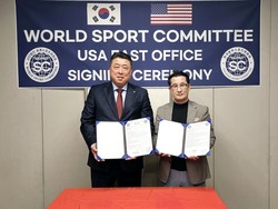왼쪽부터 세계스포츠위원회 서현석 위원장, 미국동부스포츠위원회 조종휘 회장