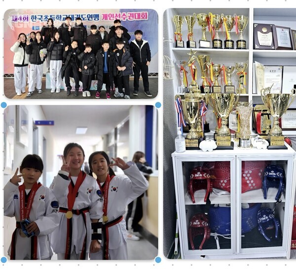사진-도원 태권도 겨루기전문 선수들의 다양한 대회 출전 기념촬영