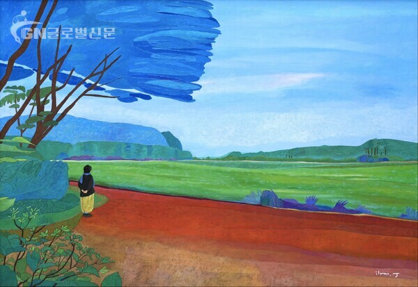 사진-푸른 날, 55 X 37.8cm, Opaque color on canvas, 2024